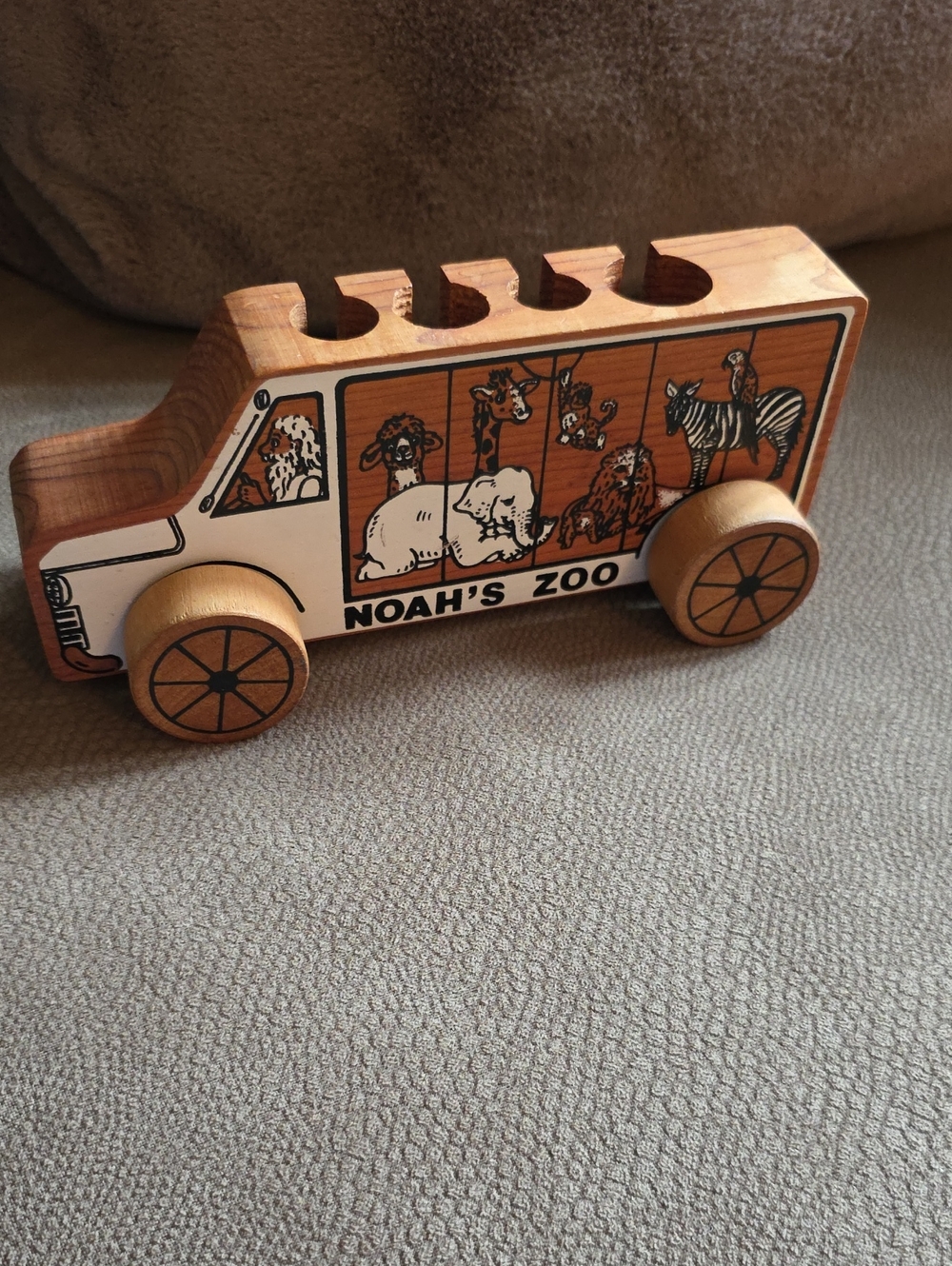 Noah's Zoo Wooden Animal Bus Toy - Natural Brown